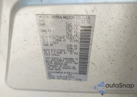2013 Nissan Pathfinder Platinum from USA, damaged, VIN 5N1AR2MM3DC648550